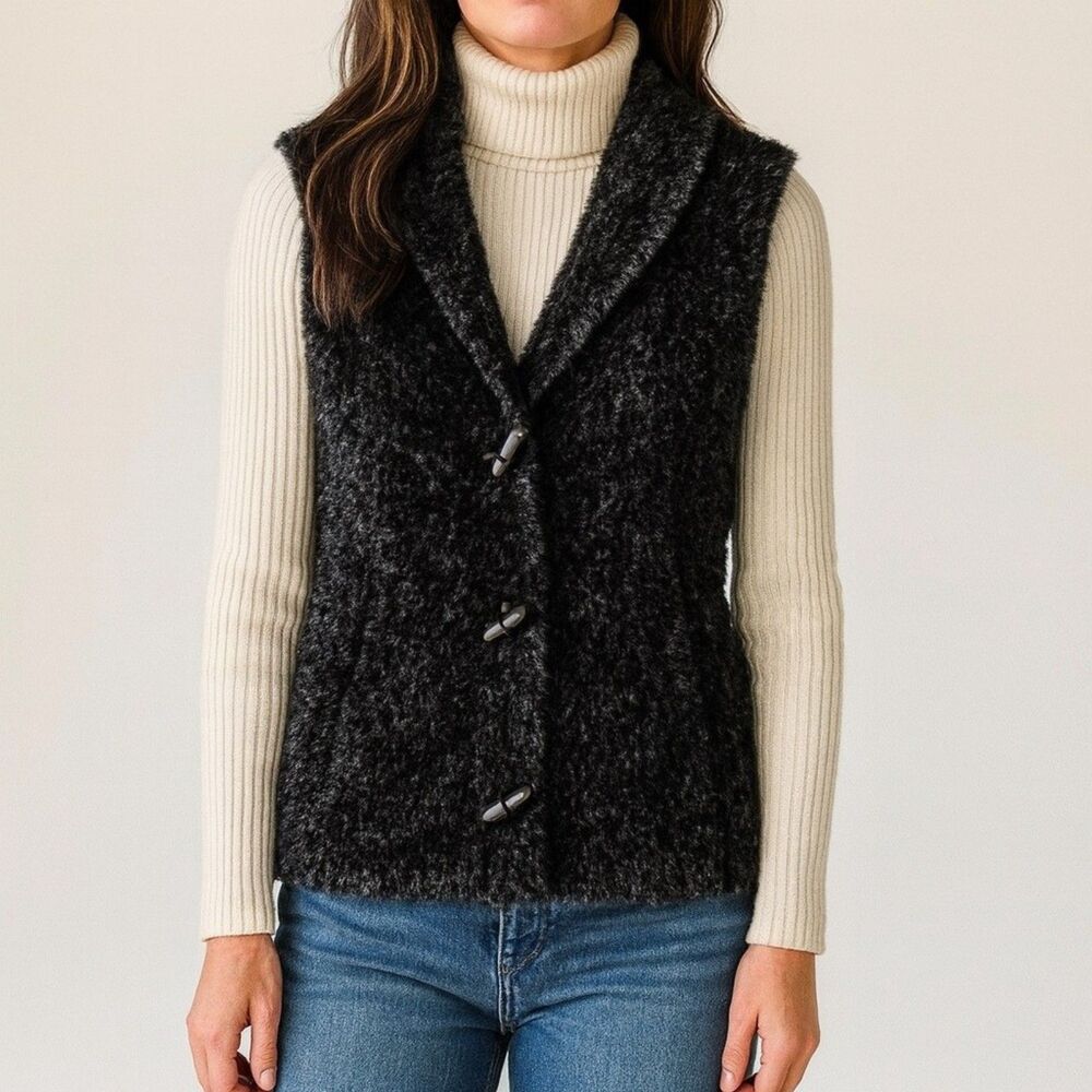 Woolrich Faux Shearling Toggle Front Shawl Collar Vest Onyx Gray Size Small